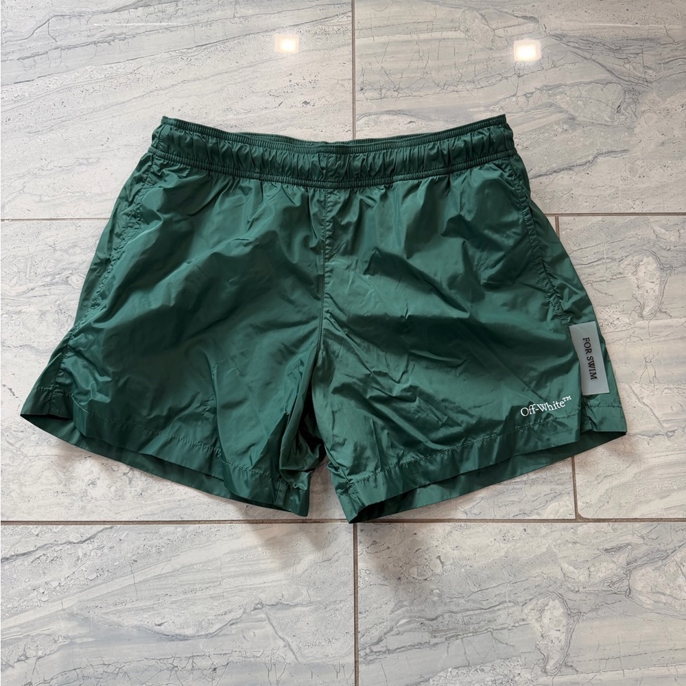 Off-White Forest Green Swim Trunks